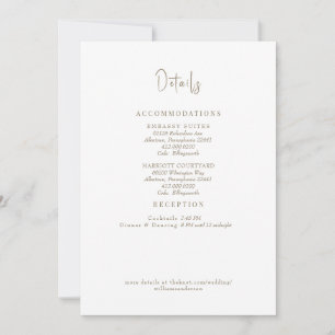 Invitación Gabinete de detalles del Boda de texto de oro blan