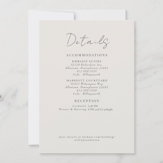 Invitación Gabinete de enlace de detalles del Boda de crema (Anverso)