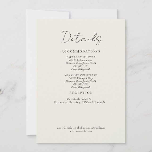 Invitación Gabinete de enlace de detalles del Boda de crema (Anverso)