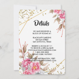 Invitación Gabinete floral rosado geométrico de marco dorado
