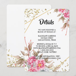 Invitación Gabinete floral rosado geométrico de marco dorado