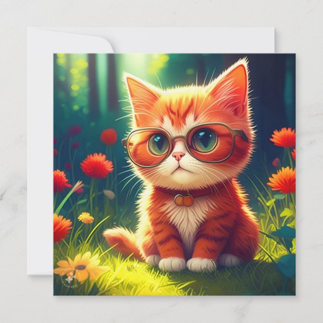 Invitación Gafas-365478 de gatito rojo curado (Anverso)