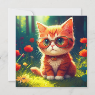 Invitación Gafas-365478 de gatito rojo curado