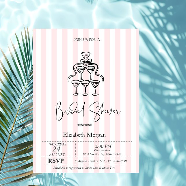 Invitación Gafas de barro negro Tiras rosadas Ducha de novia (Subido por el creador)
