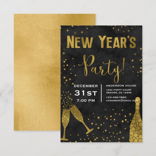 Invitación Gafas de champagne Fiesta de Año Nuevo 2019 (Anverso / Reverso)