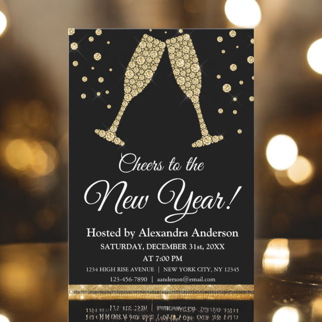 Invitación Gafas de champagne Fiesta de Año Nuevo 2024 (Subido por el creador)