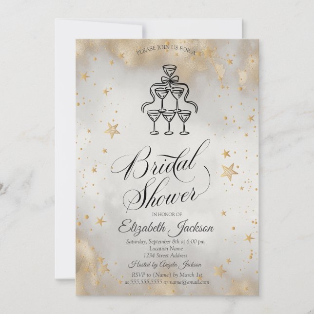 Invitación Gafas de champán: ducha de novias con estrellas de (Anverso)