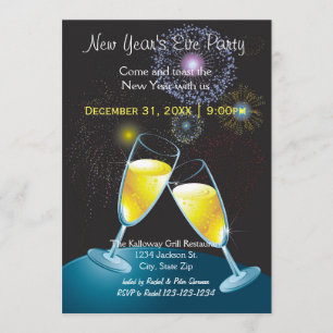 Invitación Gafas de champaña y fuegos artificiales - Fiesta d