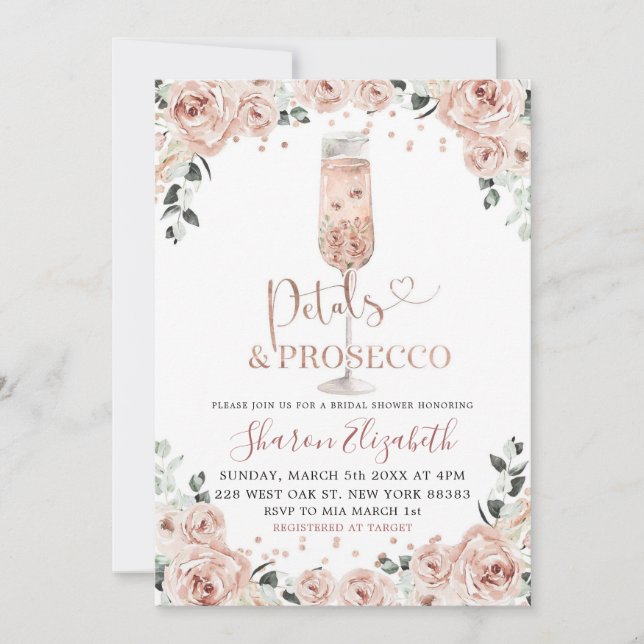 Invitación Gafas de oro Rosa y ducha de novia Prosecco (Anverso)
