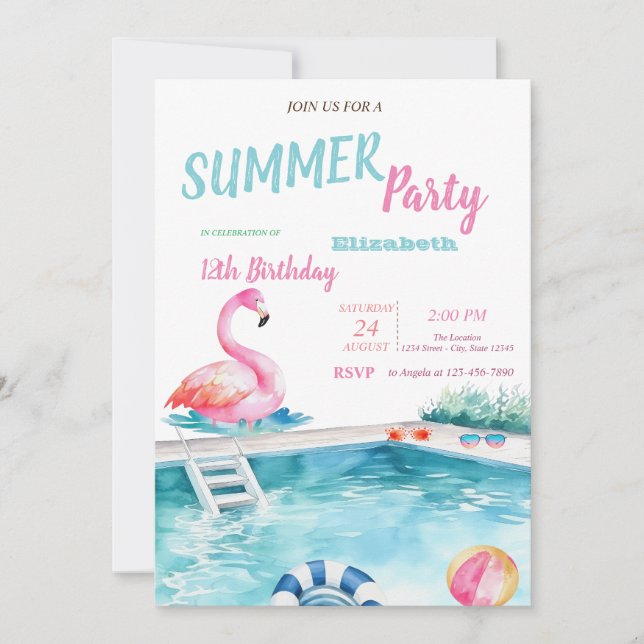 Invitación Gafas de Piscina Flamencos Fiesta de Cumpleaños de (Anverso)