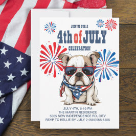 Invitación Gafas de sol Bulldog Rojo Blanco Azul 4 de Julio