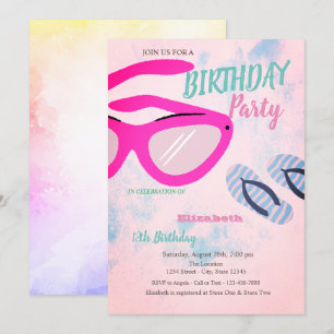 Invitación Gafas de sol Chanclas Fiesta de Cumpleaños de Vera