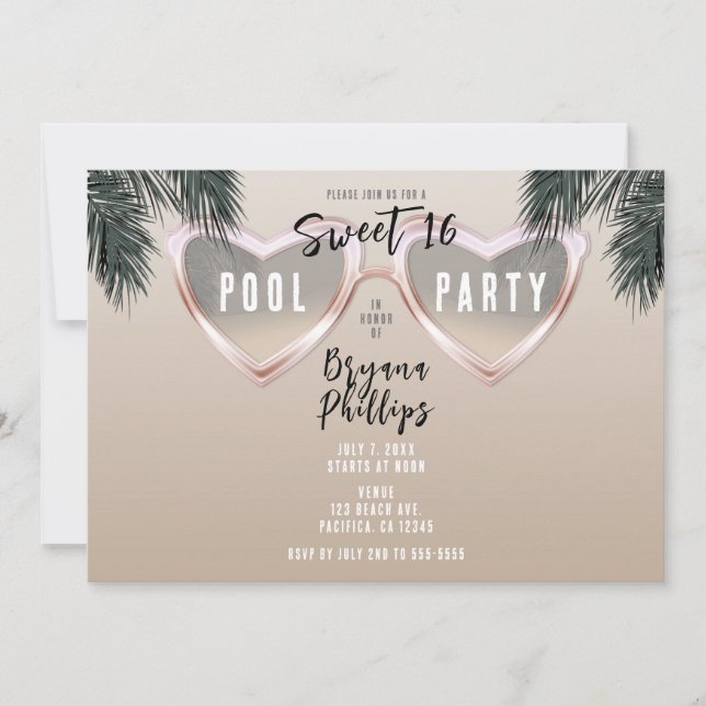 Invitación Gafas de sol corazón rosa Chic Sweet 16 Fiesta en  (Anverso)