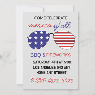 Invitación Gafas de sol de la bandera americana Feliz 4 de ju