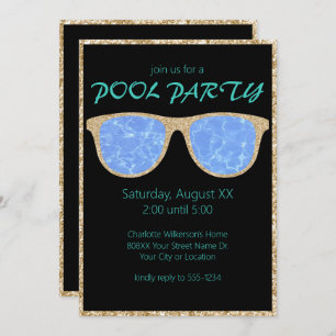 Invitación Gafas de sol de Purpurina negro y dorado Fiesta de