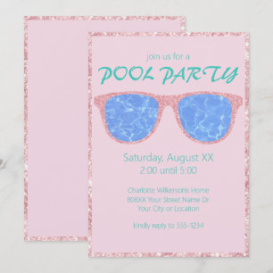 Invitación Gafas de sol de Purpurina rosa Fiesta de piscina