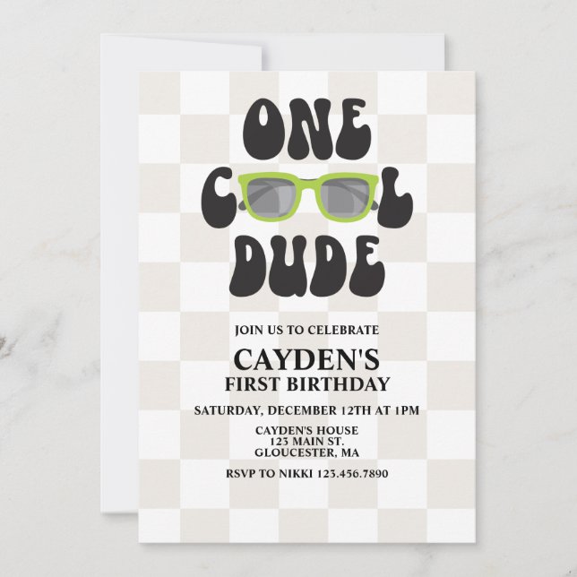 Invitación Gafas de sol One Cool Dude cumpleaños 1 (Anverso)