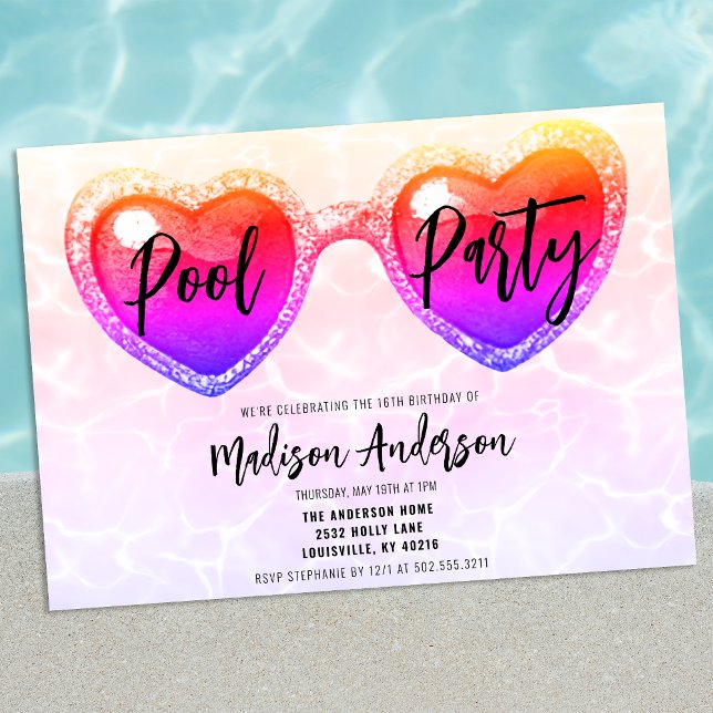 Invitación Gafas de sol para cumpleaños dulces 16 fiesta de p (Subido por el creador)