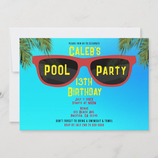 Invitación Gafas de sol rojas de verano para playa y piscina (Anverso)