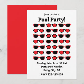 Invitación Gafas de sol rojas negras Fiesta en la piscina de