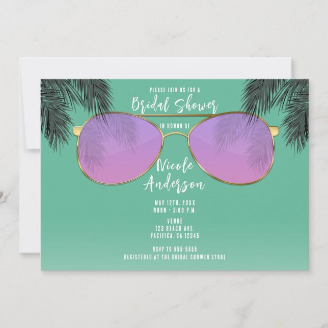 Invitación Gafas de sol rosadas y doradas Ducha Verde azulada (Anverso)