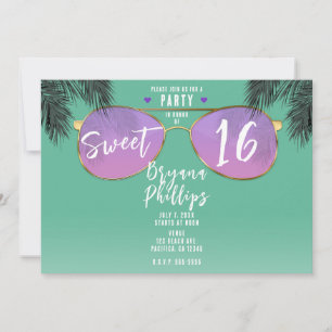 Invitación Gafas de sol rosadas y doradas Fiesta de dulces 16