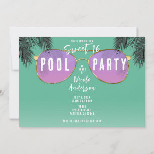 Invitación Gafas de sol rosadas y doradas Fiesta de piscina d