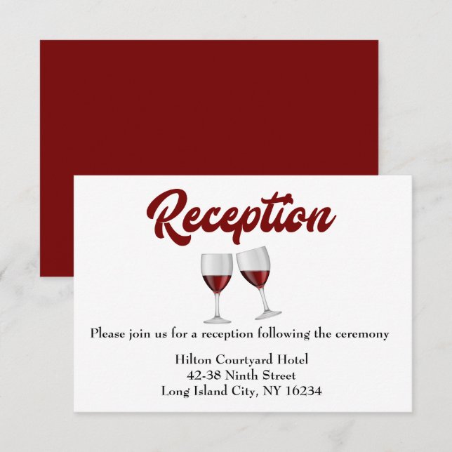 Invitación Gafas de vino de recepción de bodas de Borgoña roj (Anverso / Reverso)
