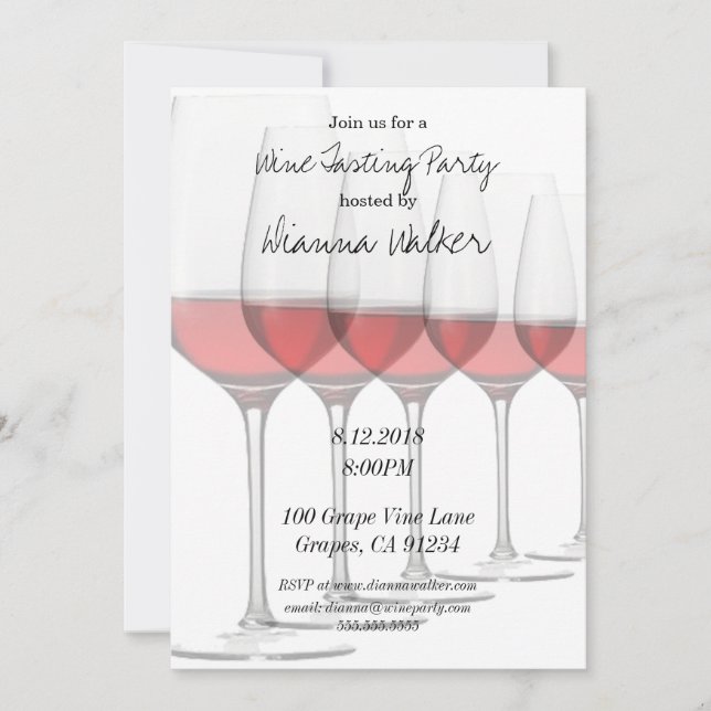 Invitación Gafas De Vino Rojo Elegantes (Anverso)