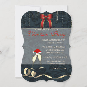 Invitación Gafas elegantes, sombrero de Santa, lazo, fiesta d