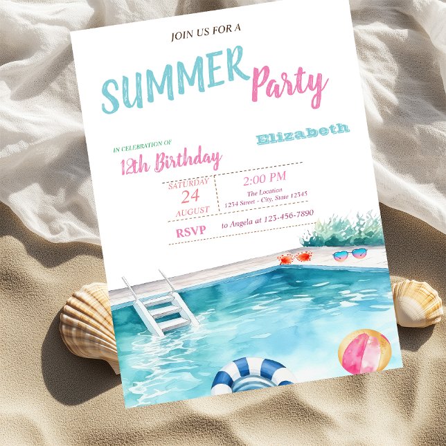 Invitación Gafas flotantes de piscina Flores Cumpleaños de ve (Subido por el creador)