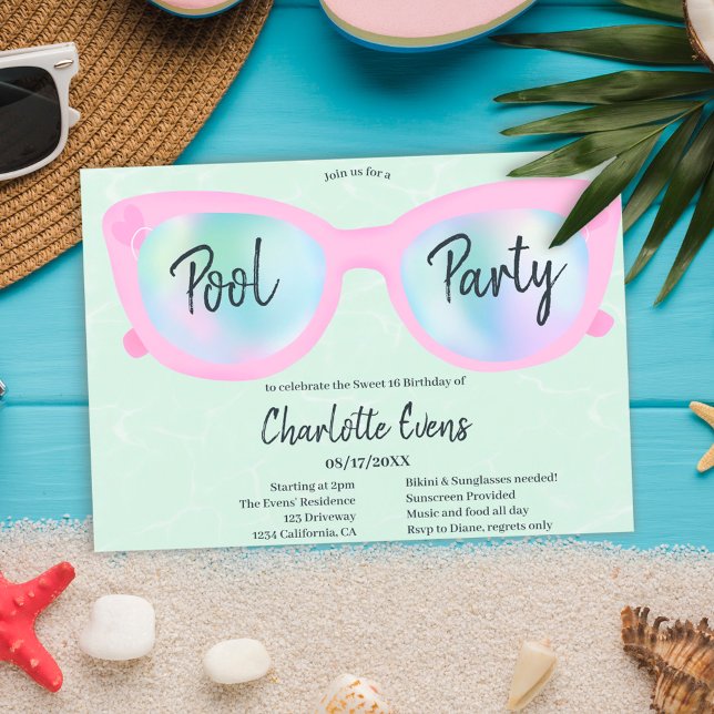 Invitación Gafas holográficas fiesta de piscina tropical Dulc (Subido por el creador)