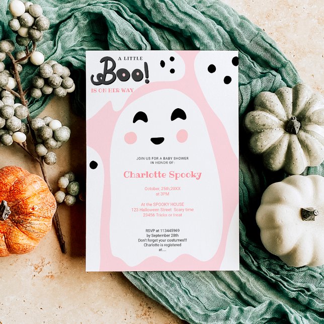 Invitación Gafas rosadas lindo Halloween boina ducha bebé (Cute pink ghosts Halloween boo baby shower Invitation)
