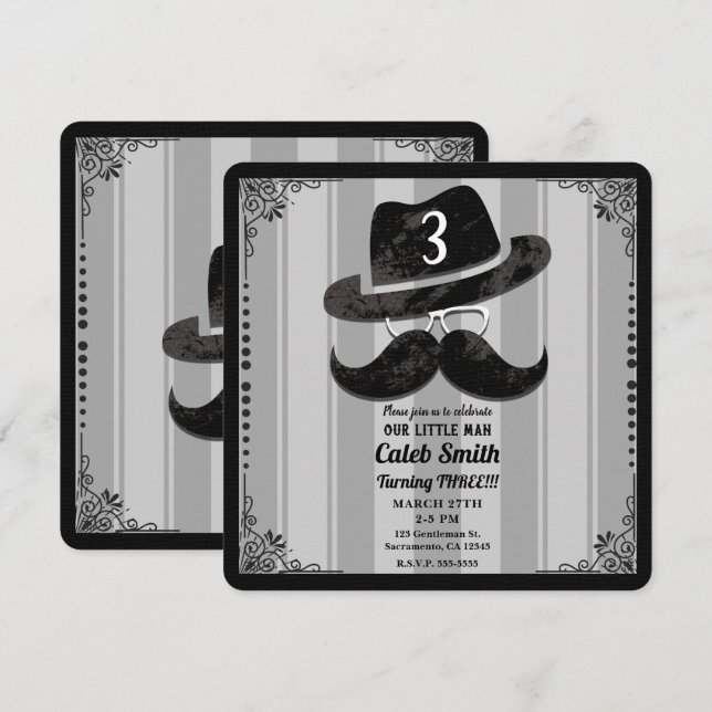 Invitación Gafas Sombrero Bigote Hipster Cumpleaños Fiesta (Anverso / Reverso)