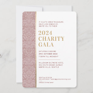 Invitación GALA BALL elegante damasco borgoña polvo rosa oro