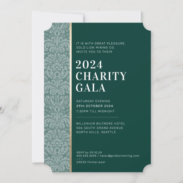 Invitación GALA BALL elegante evento moderno oro verde oscuro (Anverso)