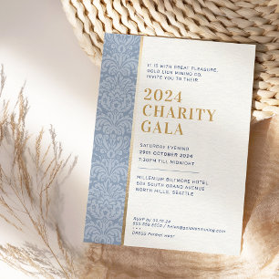 Invitación GALA BALL simple y elegante damasco oro azul oscur