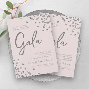 Invitación Gala Corporativa Formal Plata Confeti Rubor Pink