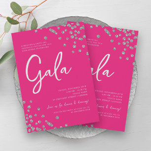 Invitación Gala Corporativa Formal Plata Confetti Rosa calien