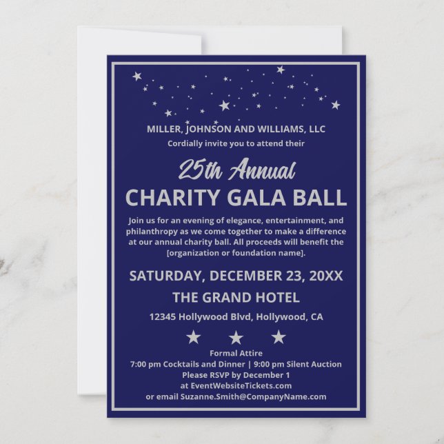 Invitación Gala de caridad de la compañía Ball Elegant Blue S (Anverso)