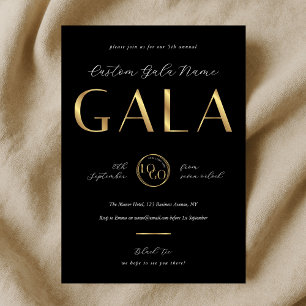 Invitación Gala de caridad logotipo negro y dorado evento emp