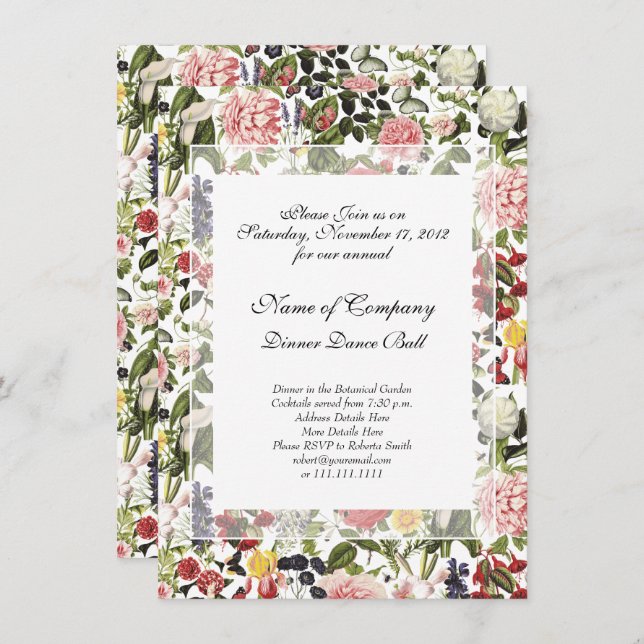 Invitación Gala de cena del jardín botánico elegante de flore (Anverso / Reverso)