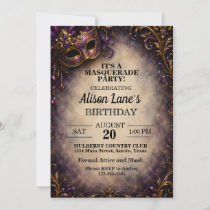 Invitación Gala de Cumpleaños de Máscara Elegante para Adulto