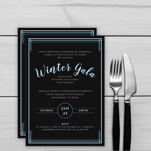 Invitación Gala de invierno corporativo simple y negro (Black Formal Simple Corporate Winter Gala Invitation)