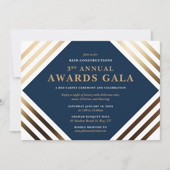 Invitación Gala de Premios Empresariales Elegante Oro y Marin (Anverso)