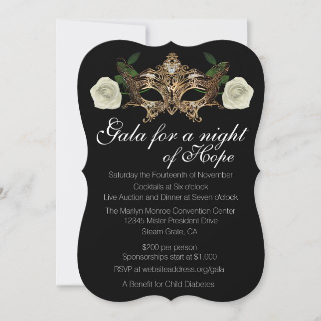 Invitación Gala de recaudación de fondos de la mascarada (Anverso)