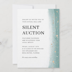 Invitación Gala de Trazo de Pincel Verde Elegante y Subasta S