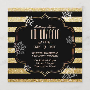 Invitación Gala de vacaciones Bandas de nieve negro y oro