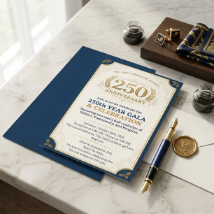 Invitación Gala del 250 Aniversario: Elegante Marina y Dorado
