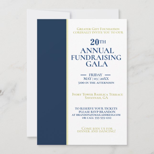 Invitación Gala del evento Royal Blue & Gold (Anverso)